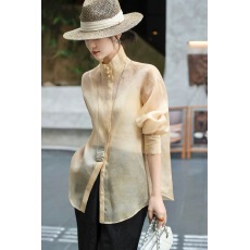 批发南油渐变<b class='q'>欧根纱</b>提花上衣新中式国风复古高级感气质唐装盘扣衬衣女