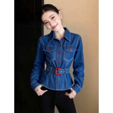 批发蓝色<b class='q'>牛仔</b>上衣2025冬季高级感轻奢绝美巨好看重要场合气质收腰<b class='q'>衬衫</b>