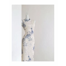 批发青瓷中式印花改良春夏旗袍日常修身清冷国风<b class='q'>连衣裙</b>刺绣