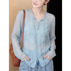批发蓝色洋气高级感精致<b class='q'>刺绣</b>设计<b class='q'>衬衫</b>女2026春夏新款气质时尚百搭上衣