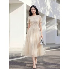 批发法式宫廷风<b class='q'>连衣裙</b>女夏季2026新款高级感巨好看蕾丝拼接网纱长裙子