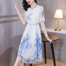 批发真丝<b class='q'>连衣裙</b>女2026年夏装新款立领法式木耳边印花气质<b class='q'>桑蚕丝</b>长裙子