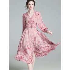 批发真丝<b class='q'>连衣裙</b>女春夏2026新款优雅名媛浪漫气质裙温柔风<b class='q'>桑蚕丝</b>碎花裙