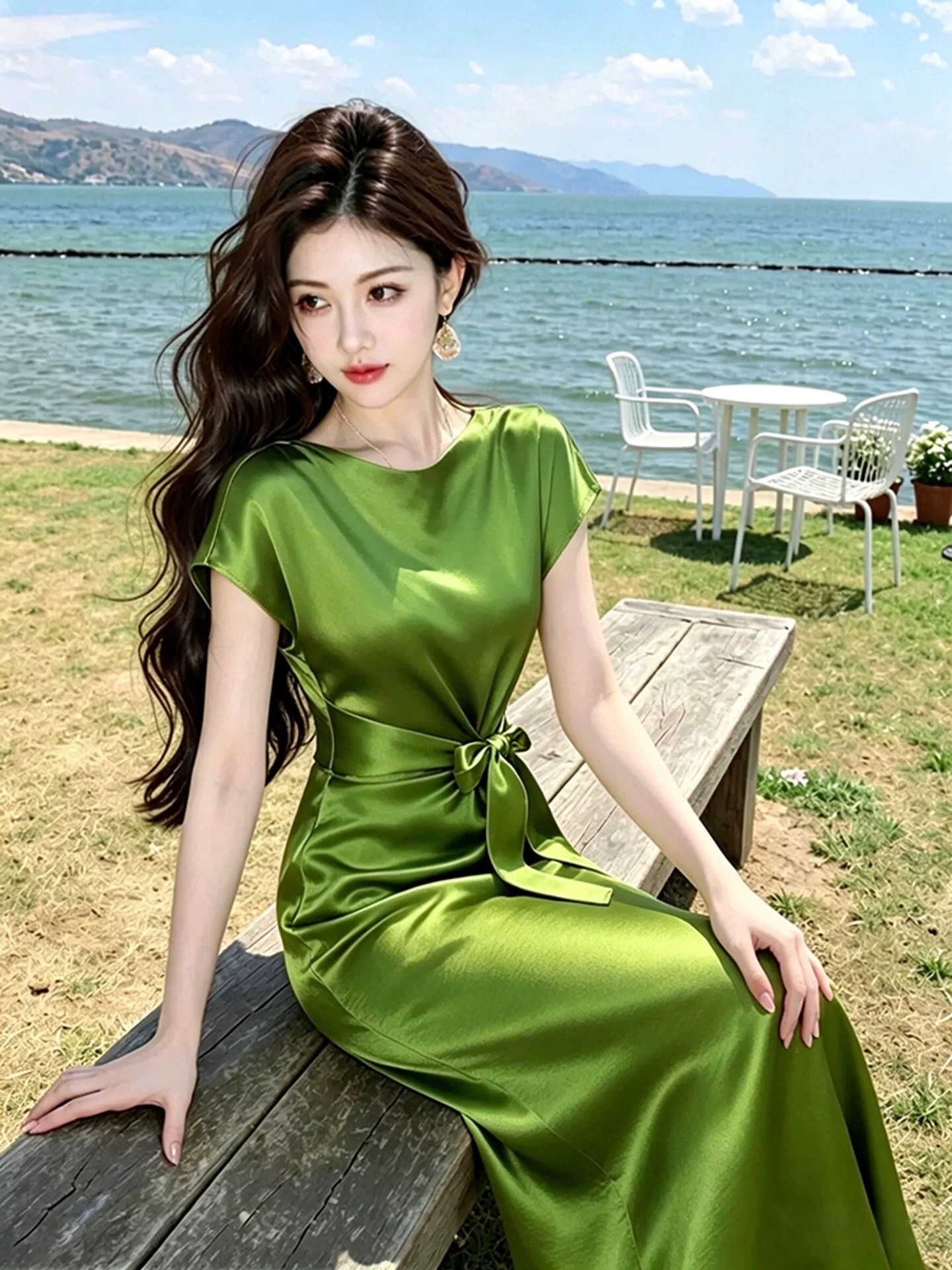 품격 명문 여성 녹색 새틴 드레스 2026 여름 참석 중요 경우 고유 한 아름다운 프랑스식 꼬집기 허리 치마