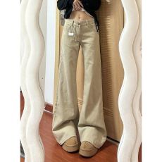 批发2026<b class='q'>春</b>季新款美式低腰卡其直筒复古牛仔裤女微喇显瘦阔腿裤