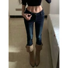 批发弹力款好面料～深蓝色牛仔裤新款女装美式辣妹低腰紧身裤<b class='q'>小脚裤</b>
