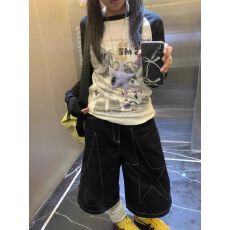 批发美式复古撞色明线星星七分牛仔裤女夏季新<b class='q'>款</b>街头垂感阔腿裤中裤