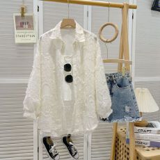 批发实拍提花独特超好看秋季新款<b class='q'>大码</b>外套慵懒风polo领衬衫外搭上衣女