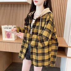 批发实拍原布格子2026春新款抖音质量连帽薄款<b class='q'>衬衫</b>中长款外套女