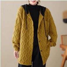 批发官图 原版面料450克高质量提花后包领中长款连帽衬衫女秋季外套女