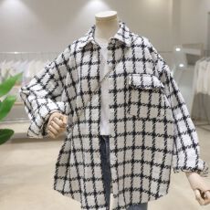 批发官图原布面料粗呢韩范千鸟格子早春宽松中长款加厚长袖<b class='q'>衬衫</b>外套女