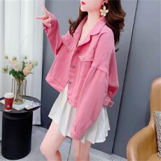 批发纯棉洗水牛仔复古港风chic<b class='q'>短款</b>牛仔外套女宽松小个子外搭衣