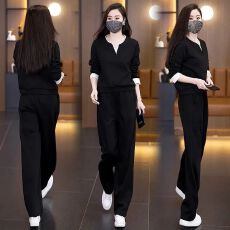 批发曼巴棉休闲套装2025春秋季新款洋气减龄气质上衣直筒裤两件套