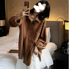 批发原版做工薄款斜纹面料遮肉长袖衬衣外穿宽松中长款衬衫<b class='q'>外套</b>