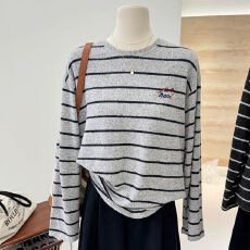 批发官图-原版面料240g羊绒<b class='q'>大码</b>春秋新款刺绣小狗长袖T恤<b class='q'>女</b>打底衫上衣