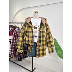 批发官图-原布格子2026新款春季新款慵懒风连帽薄款衬衫中长款外套女