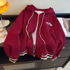 实拍纯棉华棉复牛奶丝薄款+内抽后包领/刺绣连帽拉链春季卫衣外套