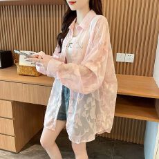 批发实拍提花独特超好看微透长袖中长款<b class='q'>防晒衣</b>女<b class='q'>夏季</b>新款大码衬衫外套
