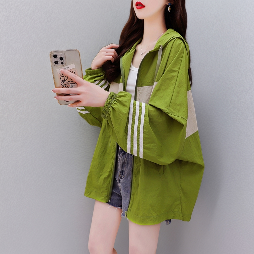 경관 그림 얇고 가벼운 루즈핏 자외선 차단 의류 여름 새로운 후드 패치워크 색상 지퍼 느긋한 바람 맨위 느슨함 센스 재킷