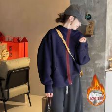 批发官图-<b class='q'>纯棉</b>华棉复合银狐绒加绒/薄款韩系撞色刺绣连帽卫衣拉链上衣