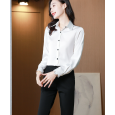 批发2025秋季新款简约休闲职业面试气质长袖<b class='q'>衬衫</b>通勤v领上衣