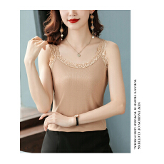 批发实拍 冰丝螺纹棉吊带背心女春夏内搭上衣<b class='q'>时尚</b>蕾丝无袖<b class='q'>打底衫</b>