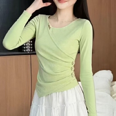 批发国风小衫圆领<b class='q'>打底衫</b>女秋冬季高级感紧身性感内搭德绒打底修身显瘦