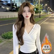 批发大码<b class='q'>胖</b><b class='q'>MM</b><b class='q'>韩</b>系设计感新款长袖春秋辣妹纯欲洋气修身莫代尔打底衫