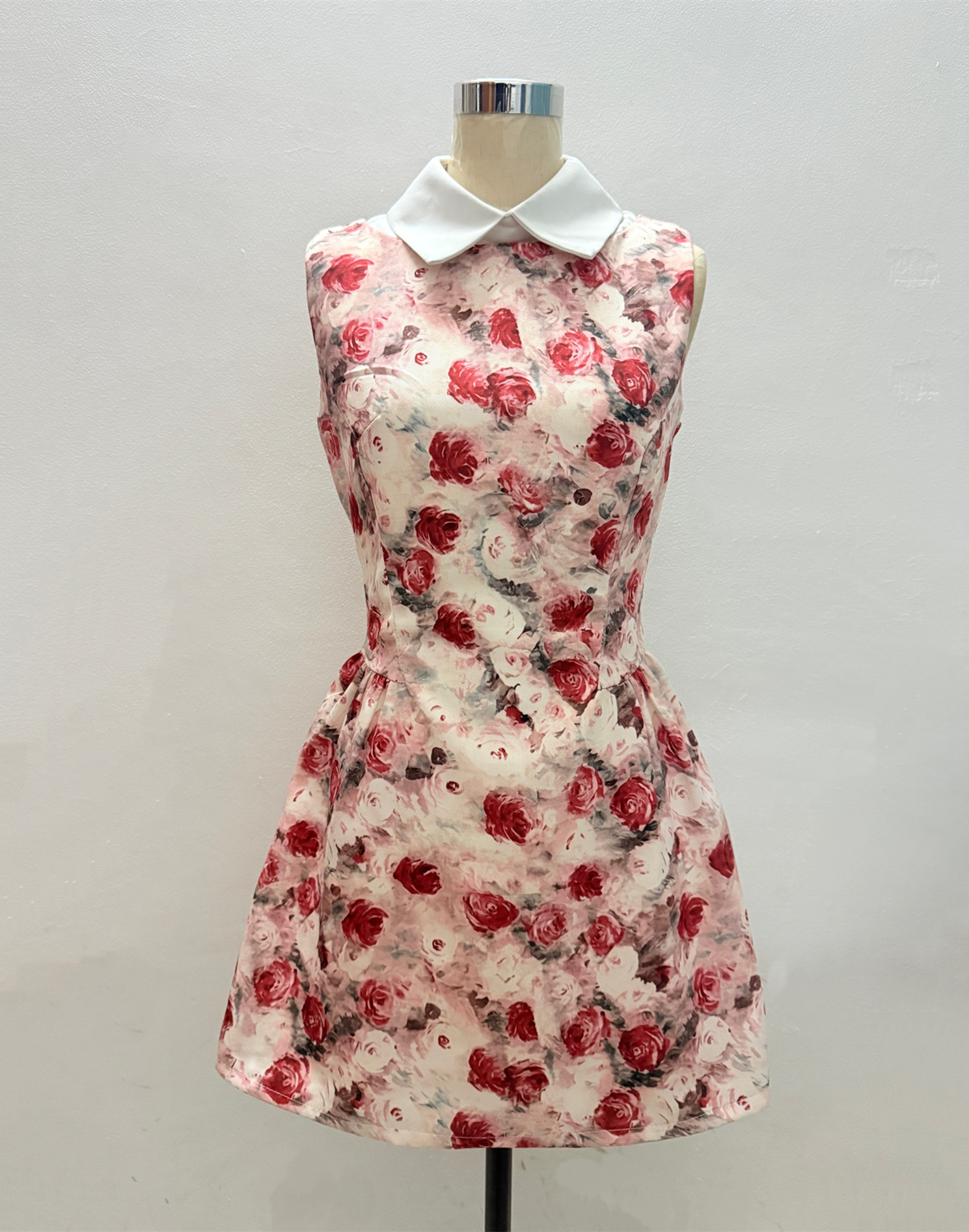 양 작은 볼륨 유화 소녀 드레스 천 금빛 바람 셔츠 칼라 민소매 꼬집기 허리 치마 생일 작은 행사 치마 공주 드레스