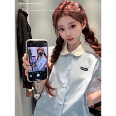 批发COOLLINE林子熙 钟爱娃娃领 26miu蓝色短袖衬衫