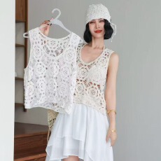 批发2026春季纯棉大码女装胖mm钩花镂空叠穿宽松外搭T恤背心小马甲