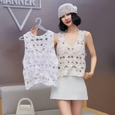 批发2026春季纯棉大码女装胖mm钩花镂空叠穿宽松外搭T恤背心小马甲