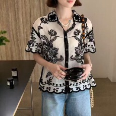 批发2026春夏法式甜美减龄小清新刺绣<b class='q'>衬衫</b>女<b class='q'>宽松</b>显瘦百搭短袖<b class='q'>衬衣</b>上衣