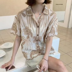 批发2026春夏法式甜美减龄小清新刺绣<b class='q'>衬衫</b>女<b class='q'>宽松</b>显瘦百搭短袖<b class='q'>衬衣</b>上衣