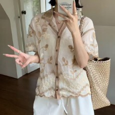 批发2026春夏法式甜美减龄小清新刺绣<b class='q'>衬衫</b>女<b class='q'>宽松</b>显瘦百搭短袖<b class='q'>衬衣</b>上衣