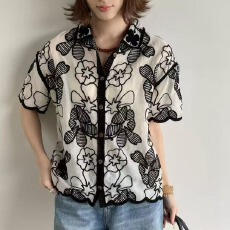 批发2026春夏法式甜美减龄小清新刺绣<b class='q'>衬衫</b>女<b class='q'>宽松</b>显瘦百搭短袖<b class='q'>衬衣</b>上衣