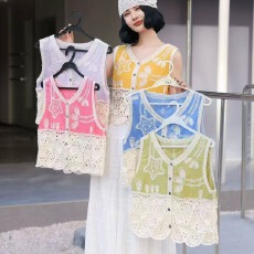 批发2026<b class='q'>夏</b>新民族风刺绣镂空勾花针织吊带背心洋气减龄短款马甲上衣