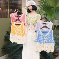 批发2026<b class='q'>夏</b>新民族风刺绣镂空勾花针织吊带背心洋气减龄短款马甲上衣