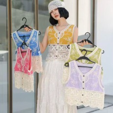 批发2026<b class='q'>夏</b>新民族风刺绣镂空勾花针织吊带背心洋气减龄短款马甲上衣