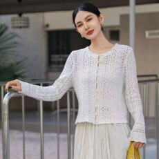 批发2026春季纯棉法式小众复古<b class='q'>镂空</b>钩编针织开<b class='q'>衫</b>扇贝钩花边防晒<b class='q'>衫</b>上衣