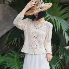 批发2026春季纯棉法式小众复古<b class='q'>镂空</b>钩编针织开<b class='q'>衫</b>扇贝钩花边防晒<b class='q'>衫</b>上衣