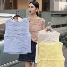 批发2026夏季法式钩花镂空针织马甲女<b class='q'>大码</b>胖mm波西米亚风叠穿背心