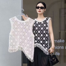 批发2026春夏重工刺绣镂空钩花不规则流苏背心<b class='q'>设计</b>感小众外穿上衣马甲