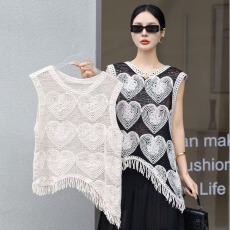 批发2026春夏重工刺绣镂空钩花不规则流苏背心<b class='q'>设计</b>感小众外穿上衣马甲