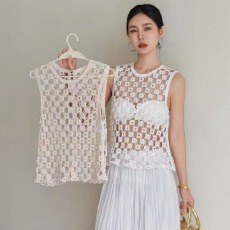 批发2026春夏镂空钩花别致针织吊带背心<b class='q'>设计</b>感小众辣妹百搭上衣马甲