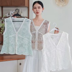 批发2026春夏新中式国风提花镂空马甲背心女大码宽松显瘦无袖叠穿上衣