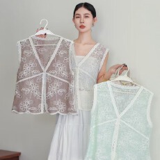 批发2026春夏新中式国风提花镂空马甲背心女大码宽松显瘦无袖叠穿上衣
