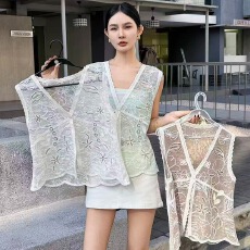 批发2026春夏新中式国风提花镂空马甲背心女大码宽松显瘦无袖叠穿上衣
