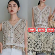 批发2026春夏纯棉民族风复古绣花流苏背心女云南穿搭镂空开衫针织马甲