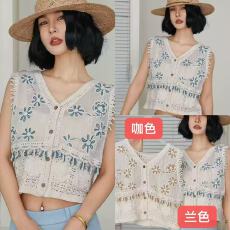 批发2026春夏纯棉民族风复古绣花流苏背心女云南穿搭镂空开衫针织马甲